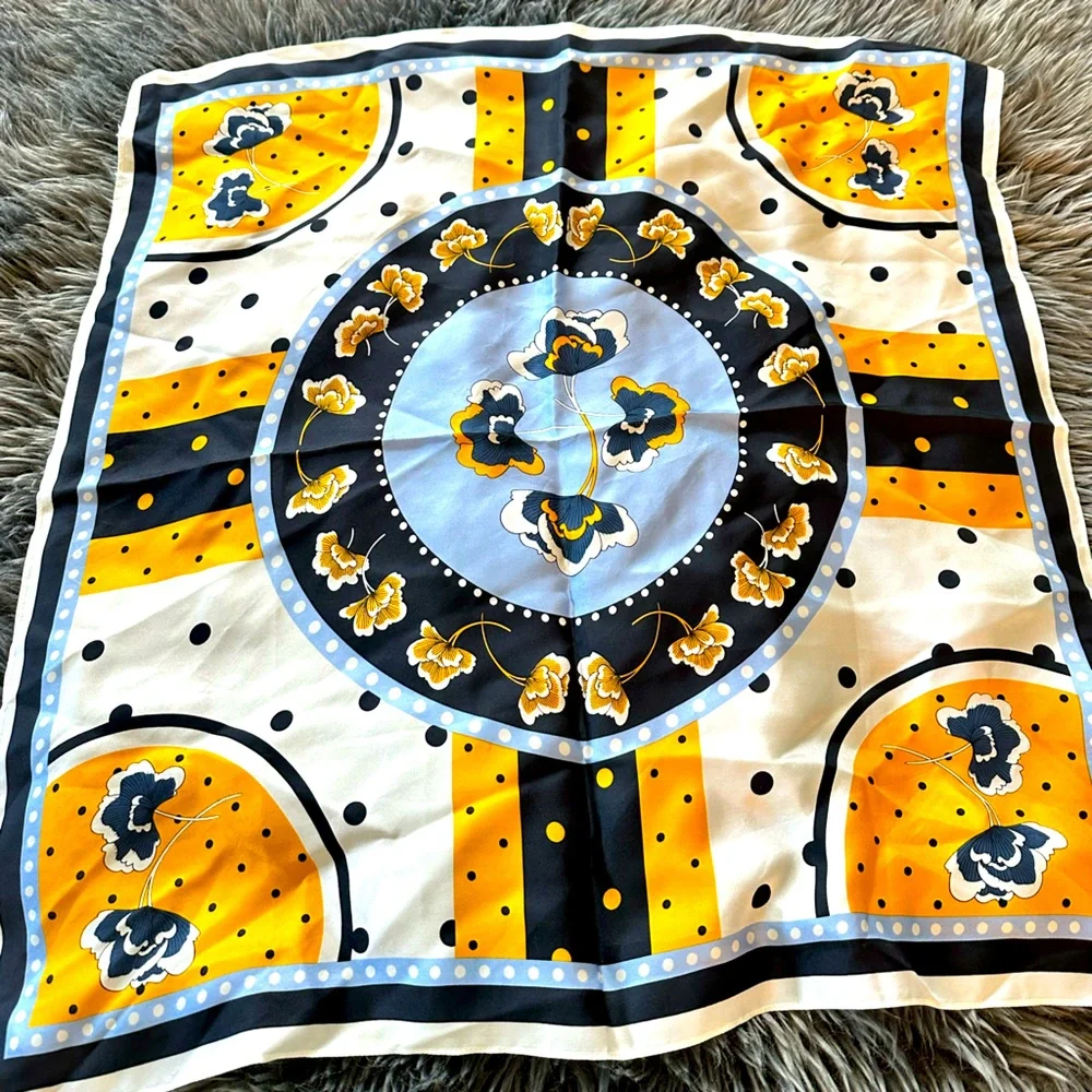 Navy and gold square scarf